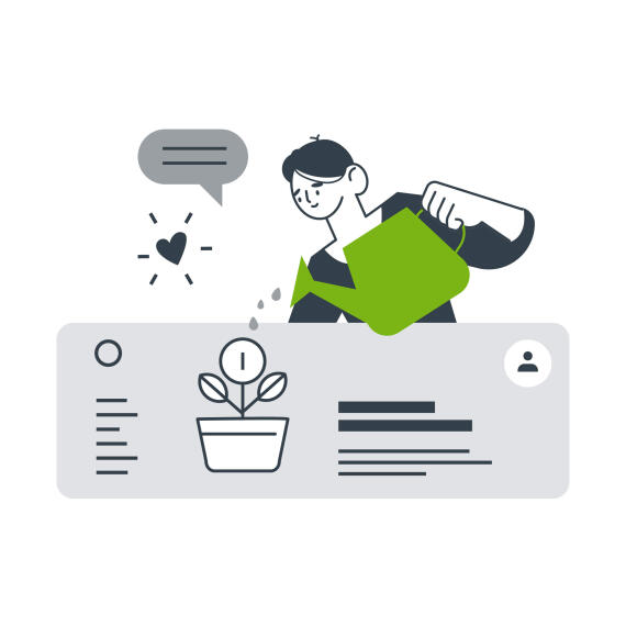 Icon für den Qualifizierungsbereich "Selbstmanagement": Eine Person gießt eine Pflanze mit einer Gießkanne.