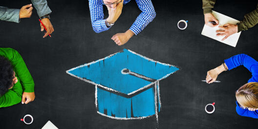 Chalk sketch of a blue mortarboard